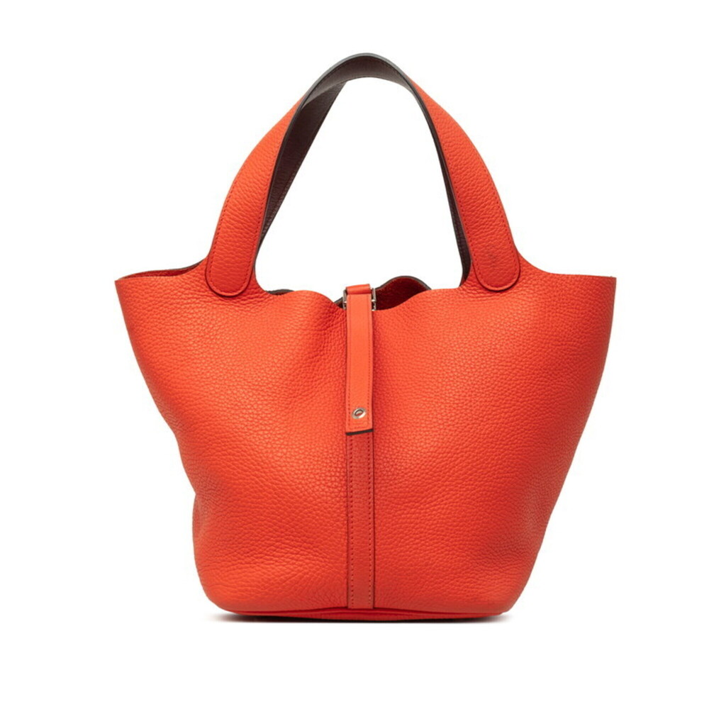 Hermes Picotin Lock Touch MM Handbag, Red/Orange, Silver Hardware, Taurillon ...